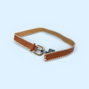 Brown Leather Belt with Gold Buckle